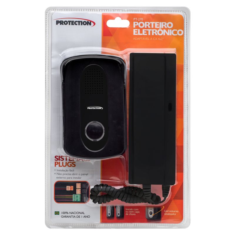 Porteiro Eletrônico PT270 Black com Fonte para Fechadura e Monofone