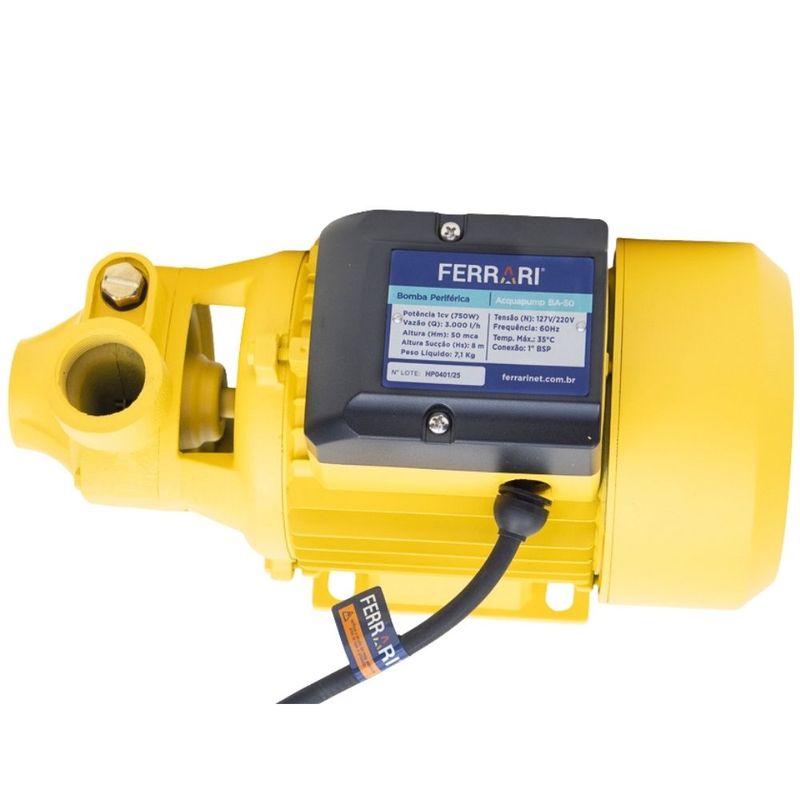 Bomba de Água Centrífuga Periférica 1CV Bivolt BA-50  Ferrari