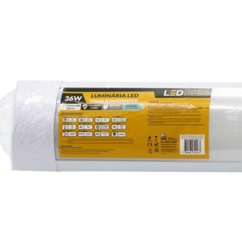 Luminária de LED Calha Slim Sobrepor 36W 1,20m 2520 Lúmens Luz Branca