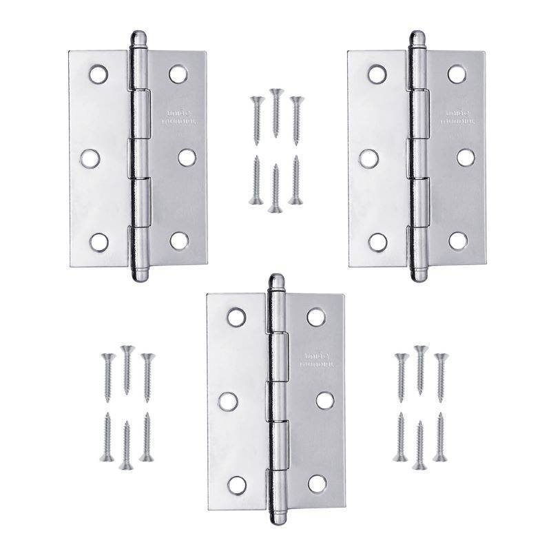 Dobradiça Pino Bola 3"X1.15/16" até 15Kg Cromada 03 Peças