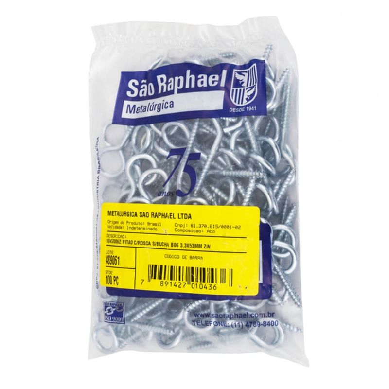 Pitão Rosca Soberba em Aço Zincado M6 3,3x53mm 100 peças