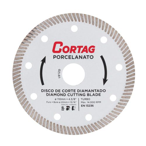 Disco Diamantado Turbo para Porcelanato 4.3/8" 110x20mm 60863 Cortag