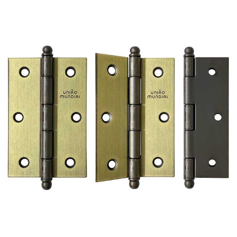 Dobradiça Pino Bola 3.1/2"X2.5/16" até 21Kg Latonada Oxidada 03 Peças