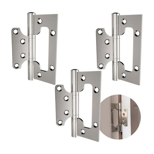 Dobradiça Sobrepor 3x4" Até 40Kg Inox Escovado 03 Peças