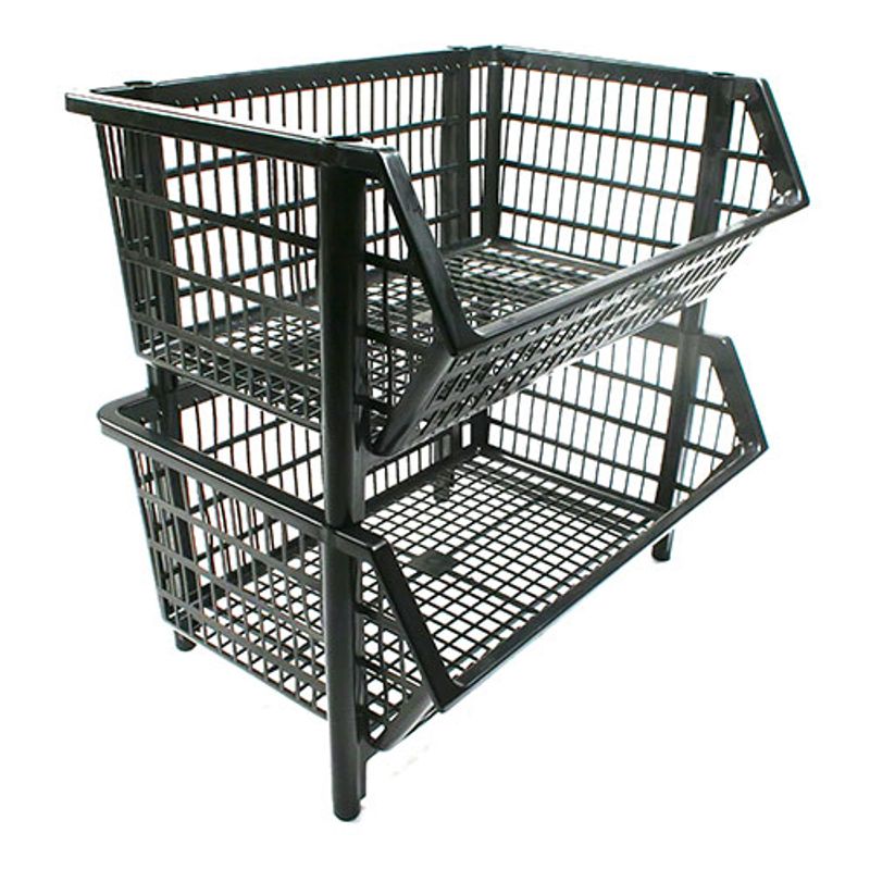 Cesto Organizador Empilhável Médio Vazado 55L até 11,1KG Preto