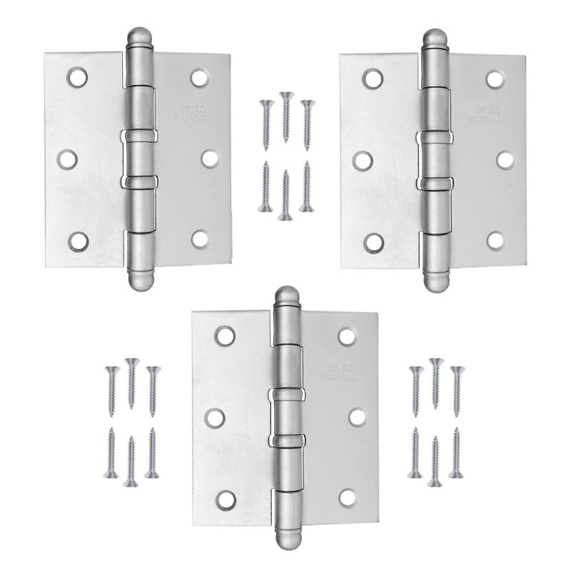 Dobradiça Pino Bola 3.1/2"X3" até 36Kg Acetinada 03 Peças