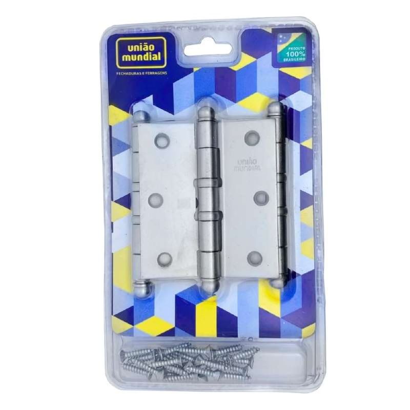 Dobradiça Pino Bola 3.1/2"X3" até 36Kg Acetinada 03 Peças