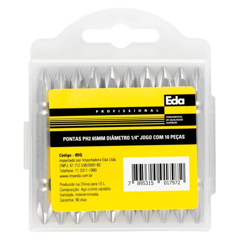 Jogo de Pontas Duplas Phillips 65mm PH2 10pcs EDA