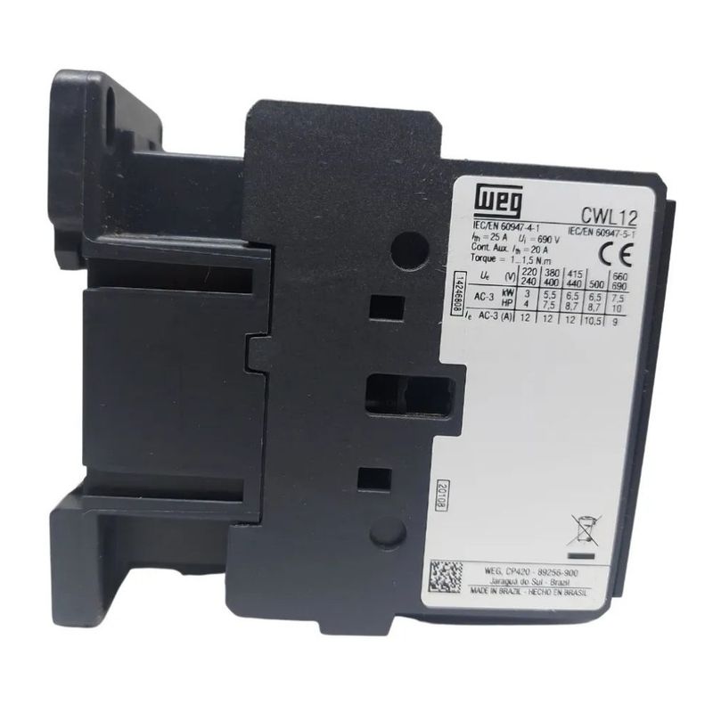 Contator Tripolar CWL 1NF 12A Bobina 220V Weg