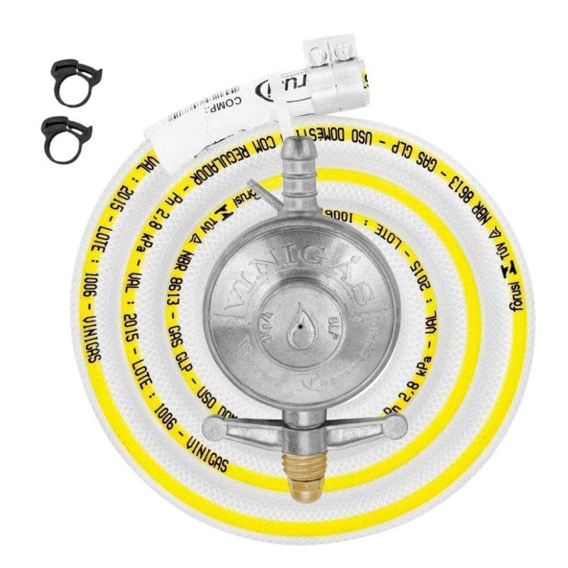 Regulador Gás Doméstico 1kg/h 3/8" BM com Mangueira 1,25m Vinigás
