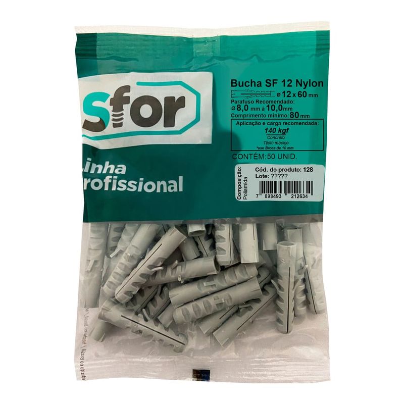 Bucha Nylon sem Aba 12mm 50 Unidades