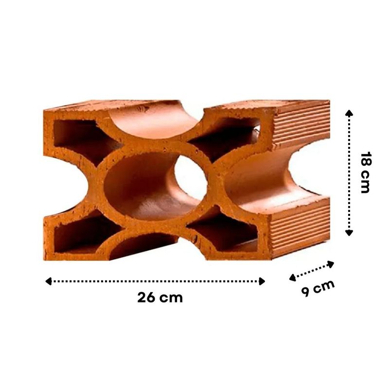 Elemento Vazado Cerâmico Diagonal Redondo 9x18x26cm Marajó
