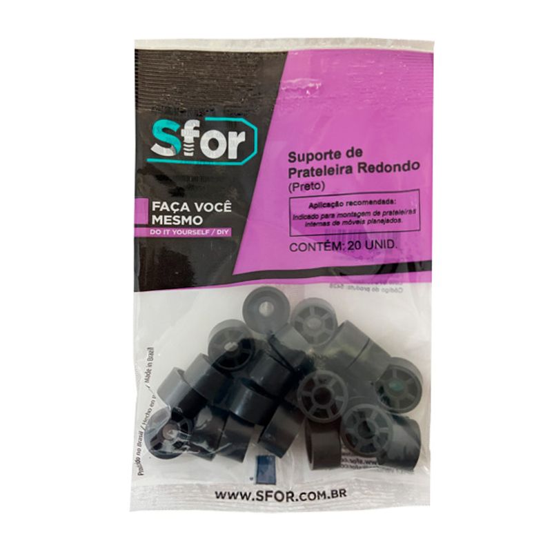 Suporte de Prateleira Redondo 10mm Preto 20 Peças