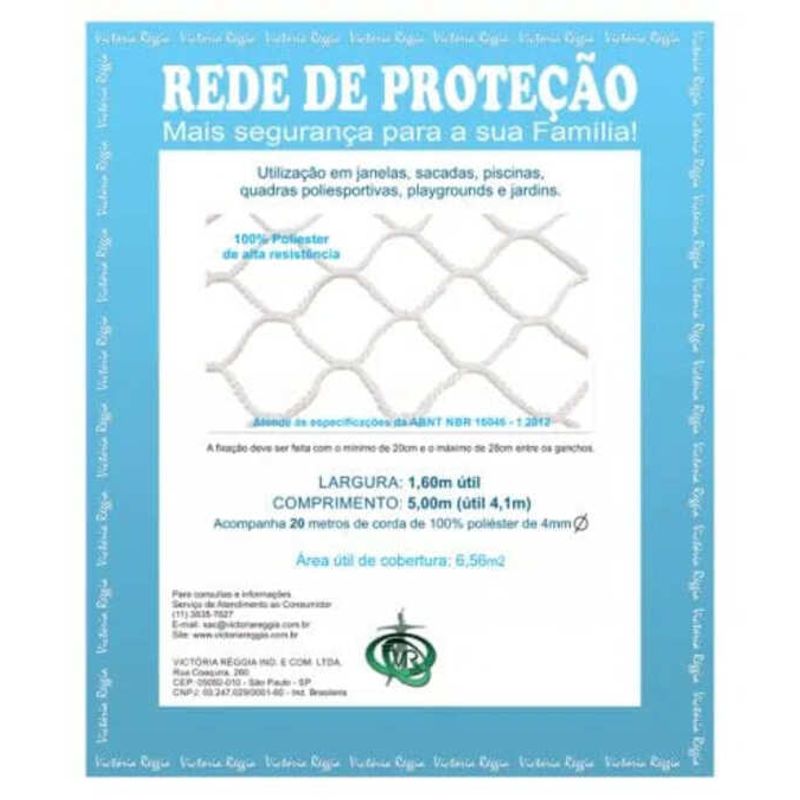 Kit Rede de Proteção 1,60x5,00m Malha 6x6cm com Corda Preta