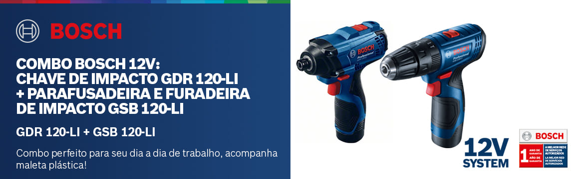 Combo Bosch 12V - Chave de Impacto GDR 120-LI + Parafusadeira e Furadeira de Impacto GSB 120-LI